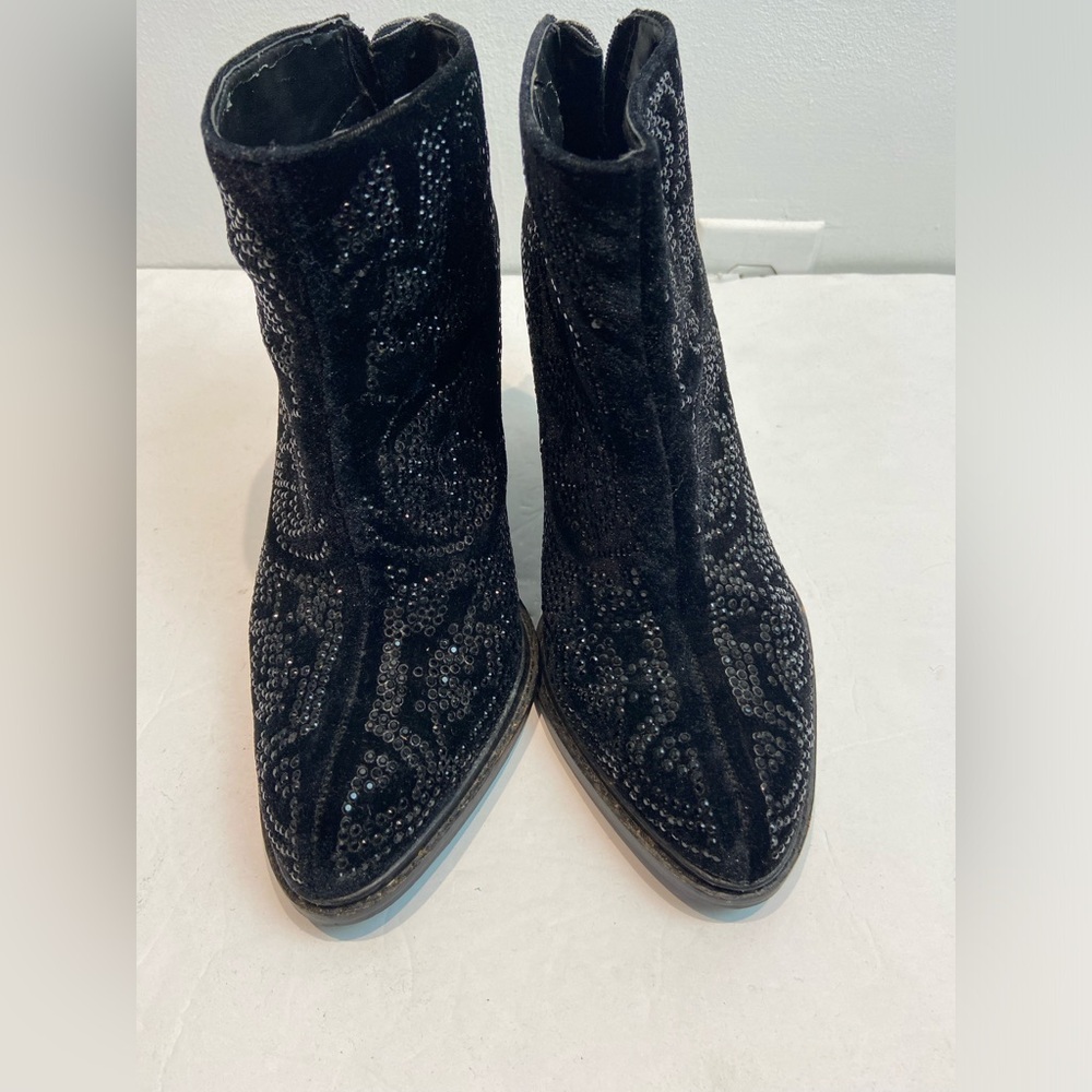 Zara Black Sequin Velvet Ankle Zip-Up Boots Size 39 / 8.5 - Picture 3 of 13
